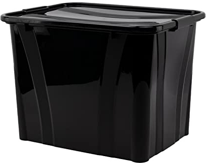 goodsforbusiness Aufbewahrungsbox mit Deckel schwarz, 51x38,5x36,8cm, 55L | Transportbox Lebensmittelbox Kunststoffbehälter Lagerbox Wäschebox, stapelbar, lebensmittelgeeignet