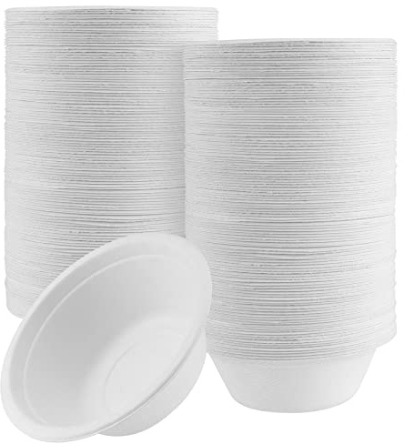 PINGEUI 200 Pack 12 OZ (350 ml) Eco-Friendly Sugarcane Bowls, Round Extra Strength Bowls for Parties, BBQ, Picnic, Hot and Cold Foods, White