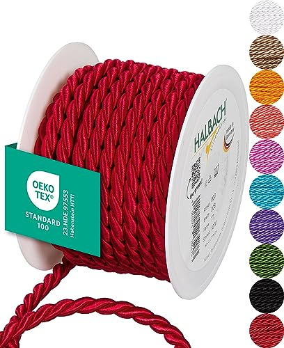 Halbach Seidenbänder Cordoncino di alta qualità (rosso), larghezza 8 mm, lunghezza 10 m, prodotto in Germania e certificato Öko-Tex, cordoncino in raso lucido in acetato