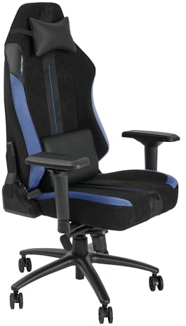 X-Rocker Onyx High Back Ergonomic Gaming Chair for Adults & Teens - 4D Armrests, Head & Lumbar Cushion, Height Adjustable Recliner, Velvet & Faux Leather - Black/Blue