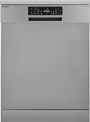 Sharp QW-NA25GF44BS-DE Freistehender Geschirrspüler 60cm / B / 14 Maßgedecke mit Besteckschublade / 8 Programme mit Automatikprogrammen/Halbe Beladung/Startzeitvorwahl/AquaStop/Silber