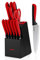 hecef Cuchillos Cocina, 13 Piezas Juego de Bloque de Cuchillos de Cocina de Madera con Afilador Incorporado, Cuchillos de Acero Inoxidable para Picar, Rebanar, Cortar en Dados y Cortar (Rojo)