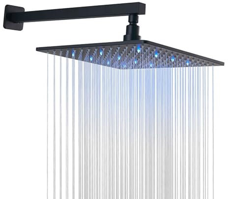 SWHC Regenduschkopf, LED-Temperaturkontrolle Regenbrause Kopfbrause aus Messing 30cm Duschkopf Regendusche Selbstreinigende Regendusche Brausekopf Winkel Einstellbar