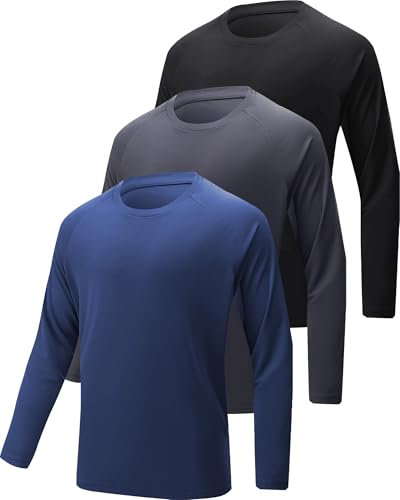 YOIOWVY Camiseta de Manga Larga para Hombre, Pack de 3/5/7 Camisetas Deportivas/de Running de Secado rápido con protección Solar UV UPF50+ - Corte Entallado - Tops de Ropa