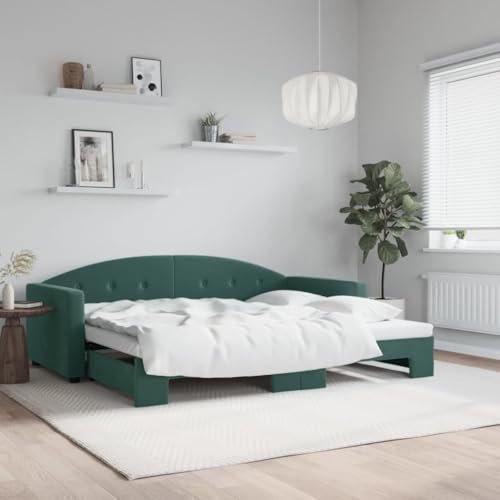 LAPOOH Tagesbett Ausziehbar Dunkelgrün 90x200 cm Samt, Schlafsofa, Daybed, Bettsofa, Sofa Bed, Sofabett, Schlafcouch, Jugendbett, Bettgestell, Bettcouch - 3197303