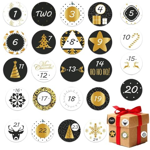 Numrerade klistermärken för räkning | 24 dagars festlig adventskalender - dekaldekorationer | dekorativa etiketter för julfester | för presentförpackning, påsar