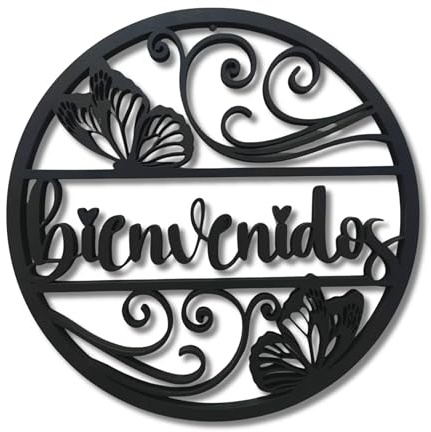 Letrero de bienvenida redondo 30 cm negro efecto 3D – Bienvenidos/Benvinguts/Ongi Etorri – cartel decorativo para puerta, entrada o recibidor del hogar (Bienvenidos)