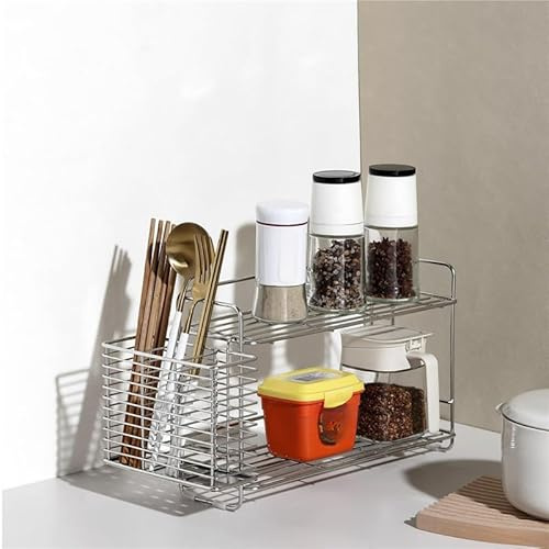 Porte-baguettes mural en acier inoxydable avec compartiments pour rangement de couverts et planche à découper (argent3)