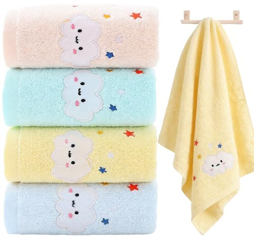 Cjytdkj Asciugamano per bambini, 4 pezzi di asciugamani per bambini, asciugamani per bambini cartone animato per mano viso piedi doccia sbavare