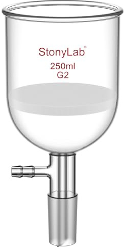 stonylab Entonnoir Büchner en Verre Borosilicaté avec Fritté Moyen G2, Diamètre Interne 76 mm, Profondeur 80 mm, Joint Rodé Standard 24/40 et Tubulure Cannelée pour Vide (250 ml)