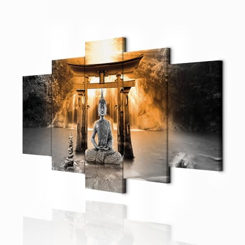 decomonkey Wandbilder Buddha 200x100 cm 5 Teilig Wandbild Groß Wohnzimmer | Leinwandbild XXL, Deko, Schlafzimmer, Wanddeko, Pictures For Wall, Poster, Wall Painting, Zen, Orient
