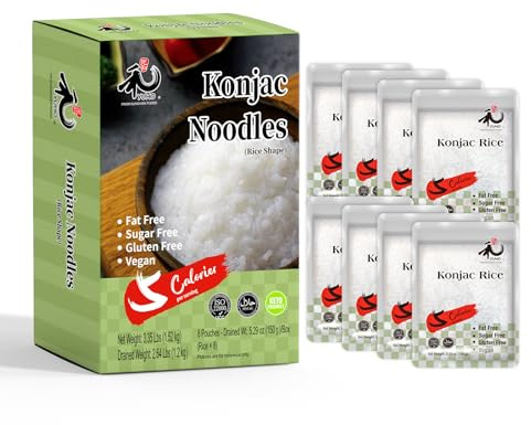 YUHO Shirataki Konjac Rice, 8 x 150 g, Vegan Food Gluten-Free Rice