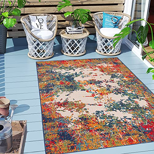 Carpeto Rugs Abstraktes In- & Outdoor Teppich Wetterfest für Balkon, Terasse - Balkon Teppich Wasserfest - Outdoorteppich Wetterfest - Aussenteppich Terrasse Groß - Mehrfarbig Bunt - 120 x 170 cm