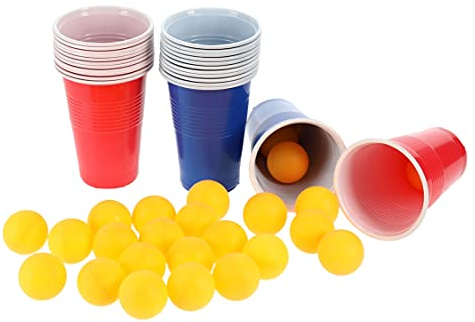 MIK funshopping Jeu à boire amusant pour adultes, Nouvel An, fête d'anniversaire (pong à bière avec 24 gobelets et 24 balles)