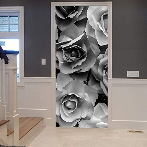 3D Türaufkleber Schwarze Und Weiße Rosenblüte 88 X 200 Cm Türtapete Selbstklebend Fototapete Türpanel Türposter Türfolie Türsticker Pvc Wasserfest Wandbild Wandaufkleber Für Wohnzimmer Kinder Bad Sch