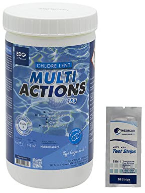 EDG by AQUALUX Chlore MULTIACTIONS Pastilles 20g - 1kg | Chlore Lent Stabilisé Multiaction - Désinfection Régulière Multifonction - Dissolution Lente + 10 Tests HPS OFFERTS 6 en 1