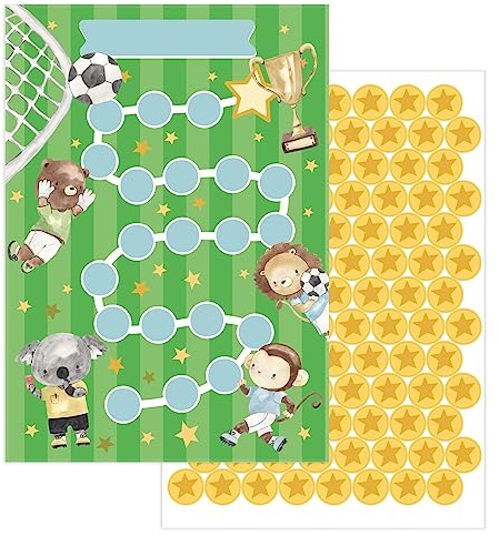 JEKA Lot de 10 Tableaux de récompenses pour Enfants - Motif : Football - avec Leurs Autocollants étoiles pour motiver Les Enfants aux tâches ménagères, aux devoirs, au brossage des Dents