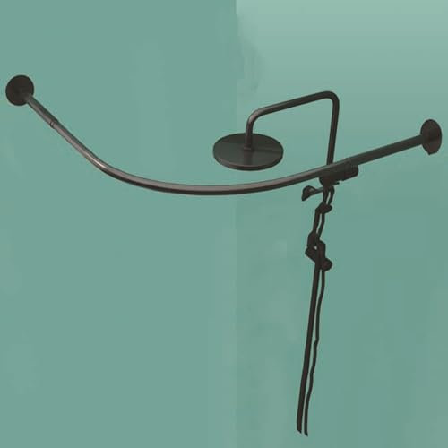 Teleskopstange dusche duschvorhangstange Verstellbare L Form Duschvorhang Winkelstange Müssen Ohne Deckenhalterung Erweiterbar Duschstange Ecke Rostfrei Badew(Size:C 90-130cm x 90-130cm,Color:Schwarz)
