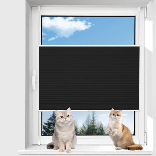 Faltrollo Ohne Bohren 60 x 120 cm Blickdicht Sichtschutz Sonnenschutz Plissee Rollo Ohne Bohren Bequeme Montage Inkl. Aller Montage-Teile für Fenster & Balkontür, Schwarz