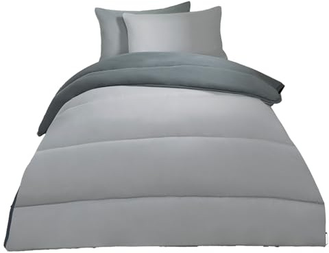 OHS Coverless Duvet Single, 10.5 Tog Reversible Soft Warm Microfibre Comfy Coverless Duvet Summer Winter Camping Blanket Washable Quilt Bedding Single Duvets with Pillowcase, Grey/Silver