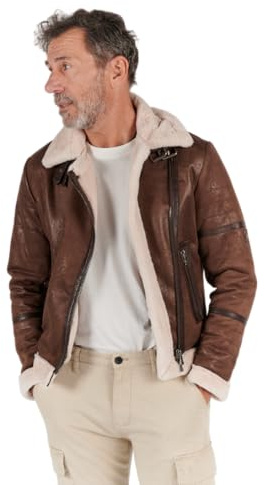 Giubbotto Uomo in Pelle di Agnello e Alcantara, Montone Shearling (IT, Testo, S, Regular, Regular, Marrone)
