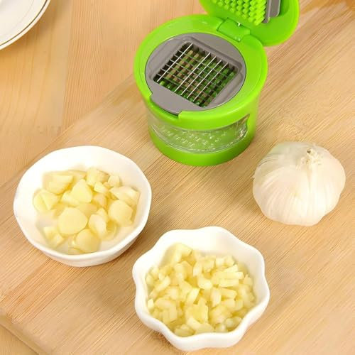 Knoblauchschneider,Knoblauchpresse, Knoblauchwippe aus rostfreiem Edelstahl, spülmaschinenfest, garlic press, innovatives Design, Küchenhelfer, einfache Handhabung und Reinigung (Green)