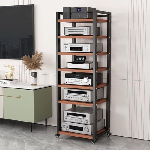 AV-Media-Ständer mit Rädern, robustes Stereo-Regal, rollendes Medien-Regal für Plattenspieler, Spielekonsole, DVD-Player