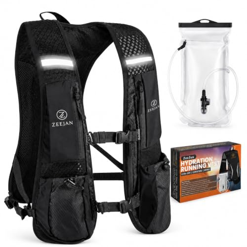 Hydration Running Vest with 2L Water Bladder – Adjustable Lightweight Running Vest Women & Men | Trail Backpack | Running Rucksack with Phone Holder | Reflective Hydration Vest for Marathon