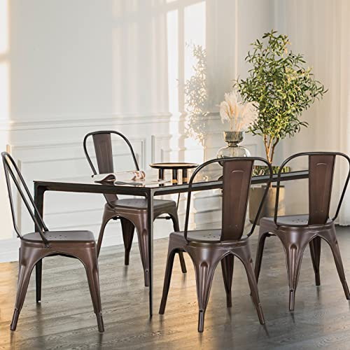 Uppsättning av 4 vintage industriella staplingsstolar i metall – snygga inomhus/utomhussittplatser för trädgård och uteplats – platsbesparande designmått 85 x 45 x 45 cm