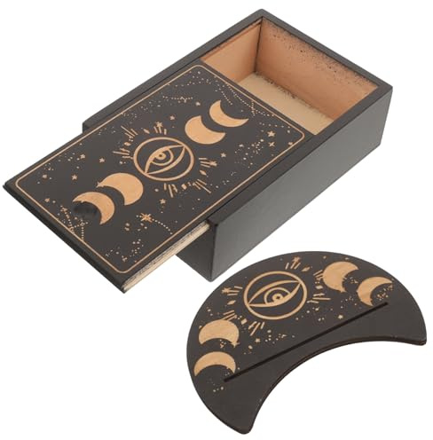 PHENOFICE Caja Organizadora de Tarjetas de Tarot de Madera con Tapa y Soporte, Contenedor de Almacenamiento Pequeño y Ligero para Cartas de Juegos y Adivinación, Adecuado para Uso