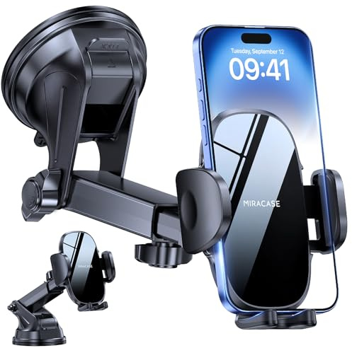 miracase Handyhalterung Auto[Stärkst Saugnapf] Handyhalter fürs Auto 360° Drehbar, Armaturenbrett Windschutzscheibe KFZ Handy Halterung Kits für iPhone Galaxy Alle Smartphones Spiegeloberfläche