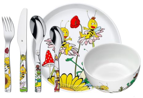 WMF Kindergeschirr Set Biene Maja 6-teilig mit Gravur – Personalisiertes Kindergeschirr mit Namen – Porzellan Teller & Schale mit Kinderbesteck – Geschenk für Mädchen und Jungen ab 3 Jahre