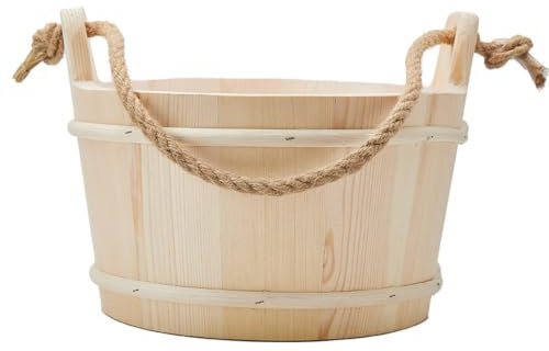 Baoblaze Cazo para Sauna Cubo Sauna Balde de Madera con Estética Rústica y Base Redondeada y Asa de Cuerda Resistente en Adecuado para Doméstico Bienestar