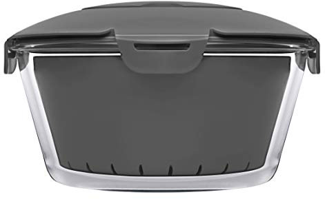 PASABAHCE 4995829 Cuociriso Microonde Zest in Vetro con Cestello in Plastica e Coperchio in Materiale Antiscivolo, Grigio, Lt 2.2