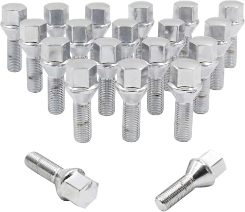 Wheel Accessories Parts 20 Pcs M16 x 1.5 16x1.5 Acorn Seat Lug Bolt 19mm Hex 30mm Thread Length Chrome Finish RAM Promaster 1500 2500 3500 EV