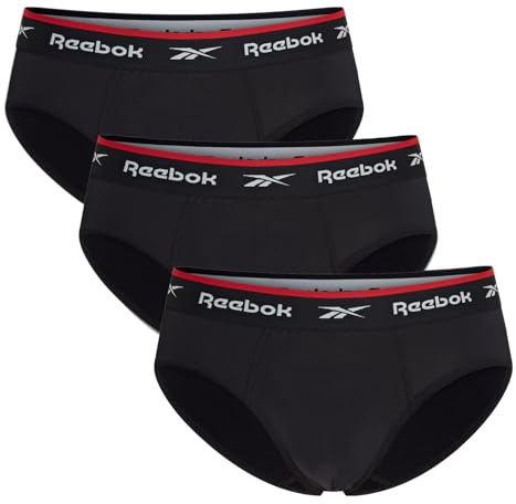 Reebok Wiggins Mens Briefs | Pack of 3 Sports Briefs, Breathable & Stretchable Underwear for Men | Underwear Multipack, Black, L