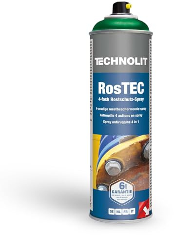 TECHNOLIT RosTEC 4-in-1 Rostschutz Spray 500ml | RAL 6005 Moosgrün | Korrosionsschutz Lack & Grundierung | Für Eisen, Stahl + Aluminium | UV-Beständig & Schnelltrocknend | LCI-Technologie