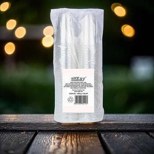 eMKay® Pack of 100 Strong Plastic Half Pint Glasses Disposable Reusable Beer Cups Great for Party's and All Types of Events and Celebrations 330ml…