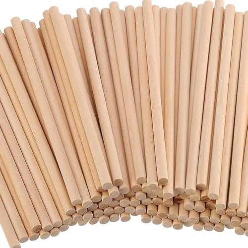 200PCS Sticks for Crafts, Round Long Wooden Dowel Rods 1/5 x 6 Inch, Unfinished Natural Wooden Sticks for Cotton Candy Sticks, Cake Pop Sticks, Skewer, DIY Craft Decor,Picks
