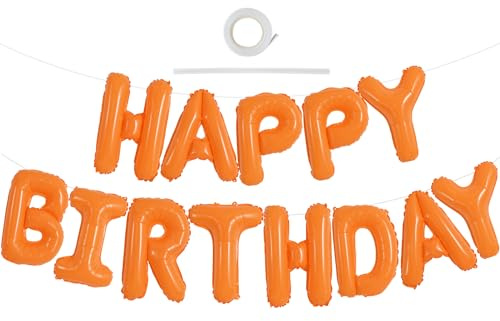 TONIFUL Orange Happy Birthday Ballon Girlande，16 Zoll Orange Folie Happy Birthday Folienballon Luftballon Geburtstagsballon Banner Helium Ballon für Geburtstag Party, Geburtstagsbanner