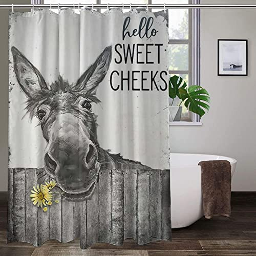 Duschvorhang 240x200 Graues Tier, 3D Drucken Esel Shower Curtains Textil Anti Schimmel Wasserdicht Duschvorhänge Badewanne Stoff Polyester Waschbar Lang Vorhang mit 12 Haken