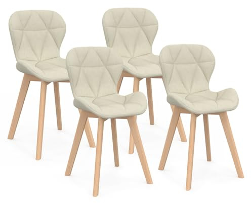 IDMarket - Lot de 4 chaises ROBINE en Tissu Beige pour Salle à Manger