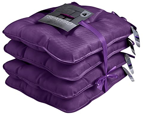 GC GAVENO CAVAILIA Seat Cushions Set of 4 | 40X40 Cm Chair Pads Cushions For Dining Chairs With Strap Ties | Outdoor Kitchen Patio Chair Cushions Pad For Living Room, Garden, Office, Aubergine