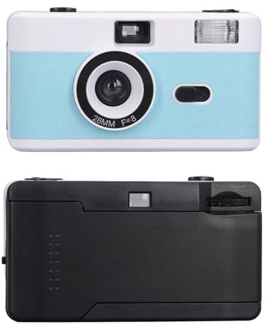 Fotocamera Vintage, Fotocamera a Pellicola Riutilizzabile da 35 Mm con Flash Incorporato, Fotocamera retrò Leggera per Tutti gli Hobbisti Analogici (Bianco e Blu)