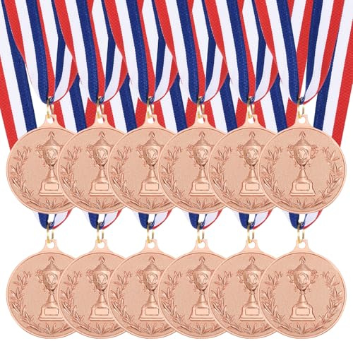 sourcing map Bronze-Auszeichnungsmedaillen 5,1 cm, Metall-Gewinner-Medaillen mit Halsband, Trophäen-Stil für Teamsportspiele, Wettbewerbe, Partygeschenke, 12 Stück