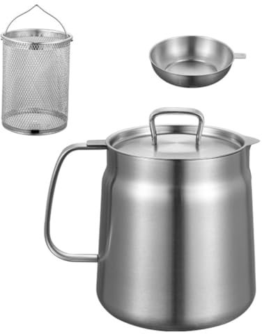 Alipis Filtro de Aceite de Cocina Recipiente de Acero Inoxidable Colador Metálico de Malla Fina Contenedor para Grasa de Tocino Almacenamiento de Aceite Jarra para Filtrado Uso Freidora
