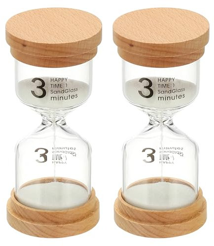 PATIKIL 3 Minuten Sanduhr, 2 Stück Holz Sanduhr aus hochwertigem Borosilikatglas Sanduhr Sanduhr für Spiele, Klassenzimmer, Küche, Büro, Wohnkultur, Weiß