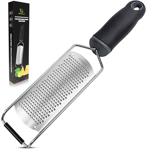 Hi Nature Grattugia per formaggio | Grattugia per parmigiano e limone in acciaio inox – Grattugia a mano con contenitore per formaggio, zenzero, aglio e noce moscata | Grattugia fine da cucina con