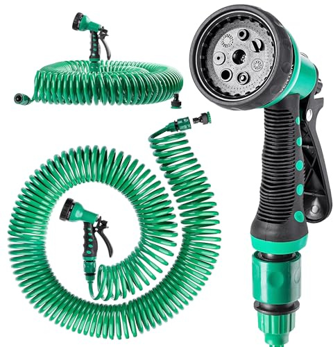 KADAX Manguera en espiral de 30 metros, manguera de jardín flexible, manguera con boquilla de pulverización y accesorios de conexión, manguera de agua extensible para riego de jardín