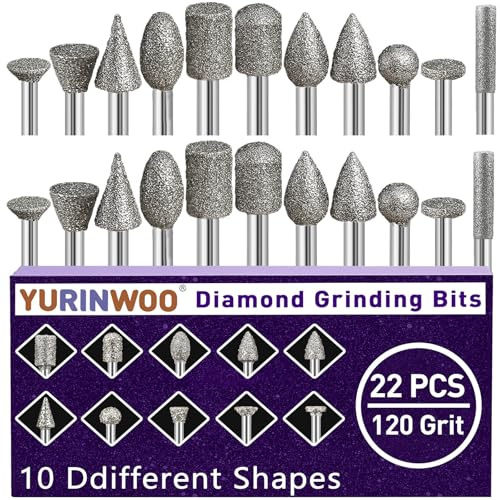 22 stycken diamantfräs-set, kornstorlek 120 diamantfrässtift, slipstift, roterande verktyg med 1/8 tum skaft, passform för sten, glas, keramik, snideri, slipning, polering